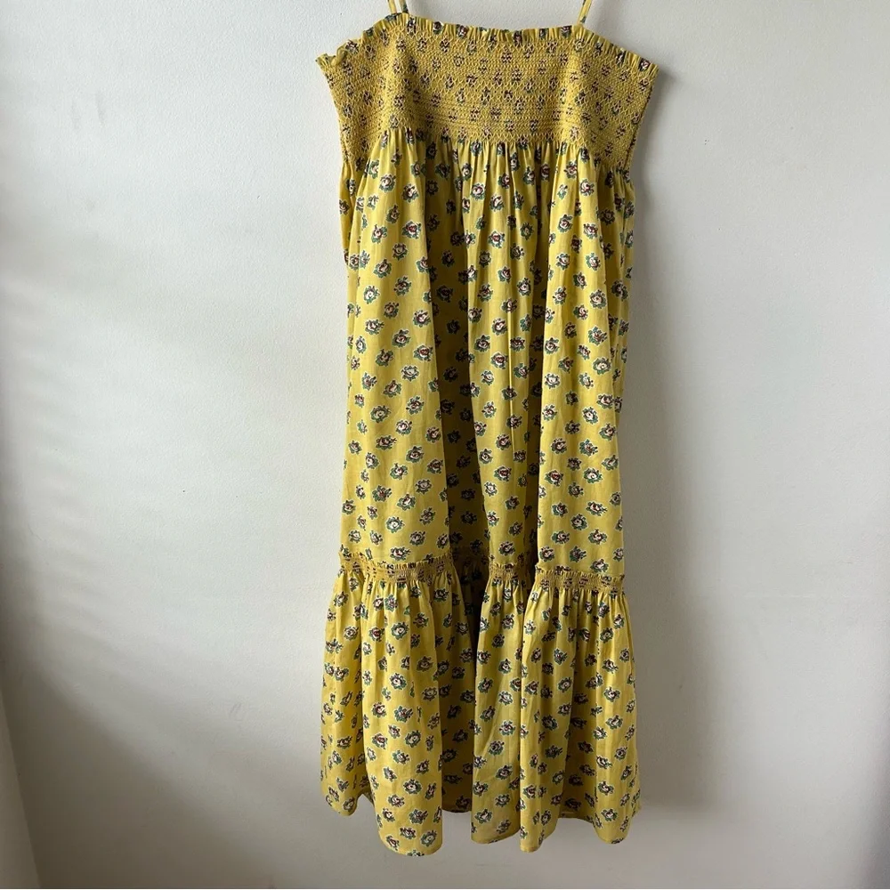 Tory Burch 100% Cotton Smocked Cotton-Voile Skirt Dress Yellow Garden Rose XL